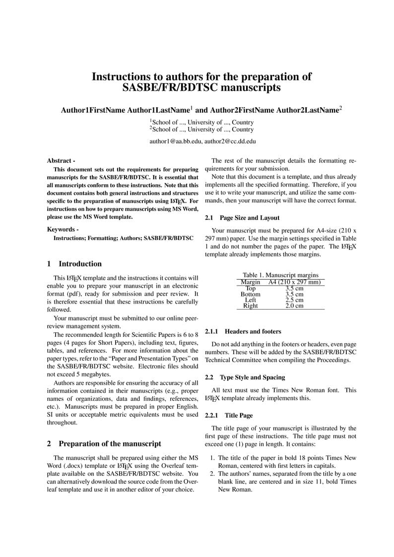 SASBE_FR_BDTSC LaTeX Paper Template