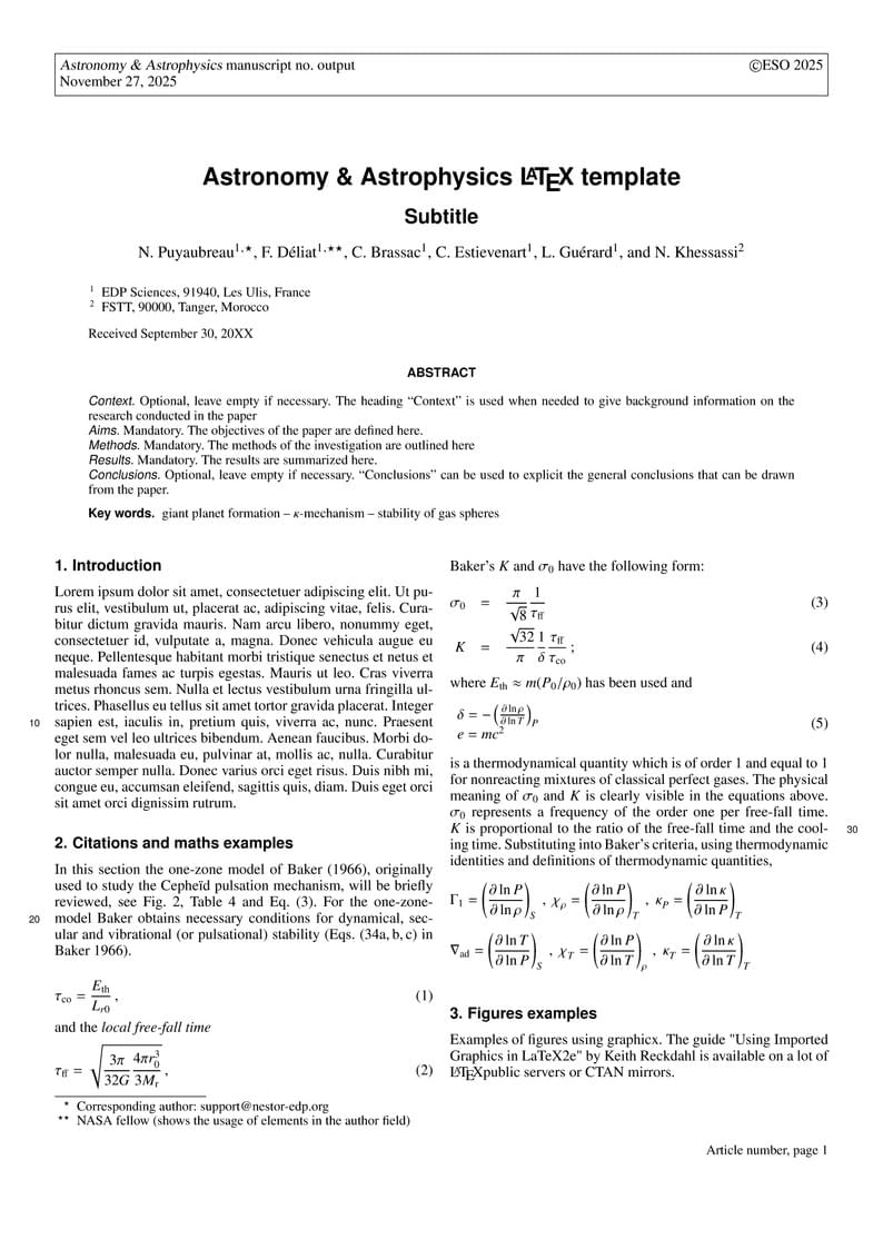 Astronomy and Astrophysics Template