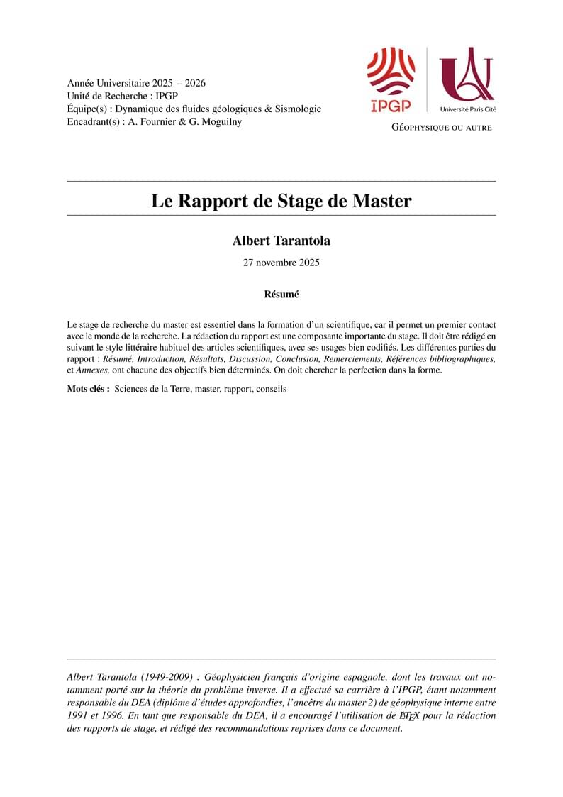 Rapport de Stage de Master IPGP