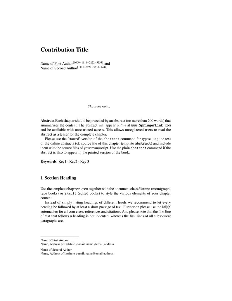 Template for Authors to a Springer Nature Contributed Volume