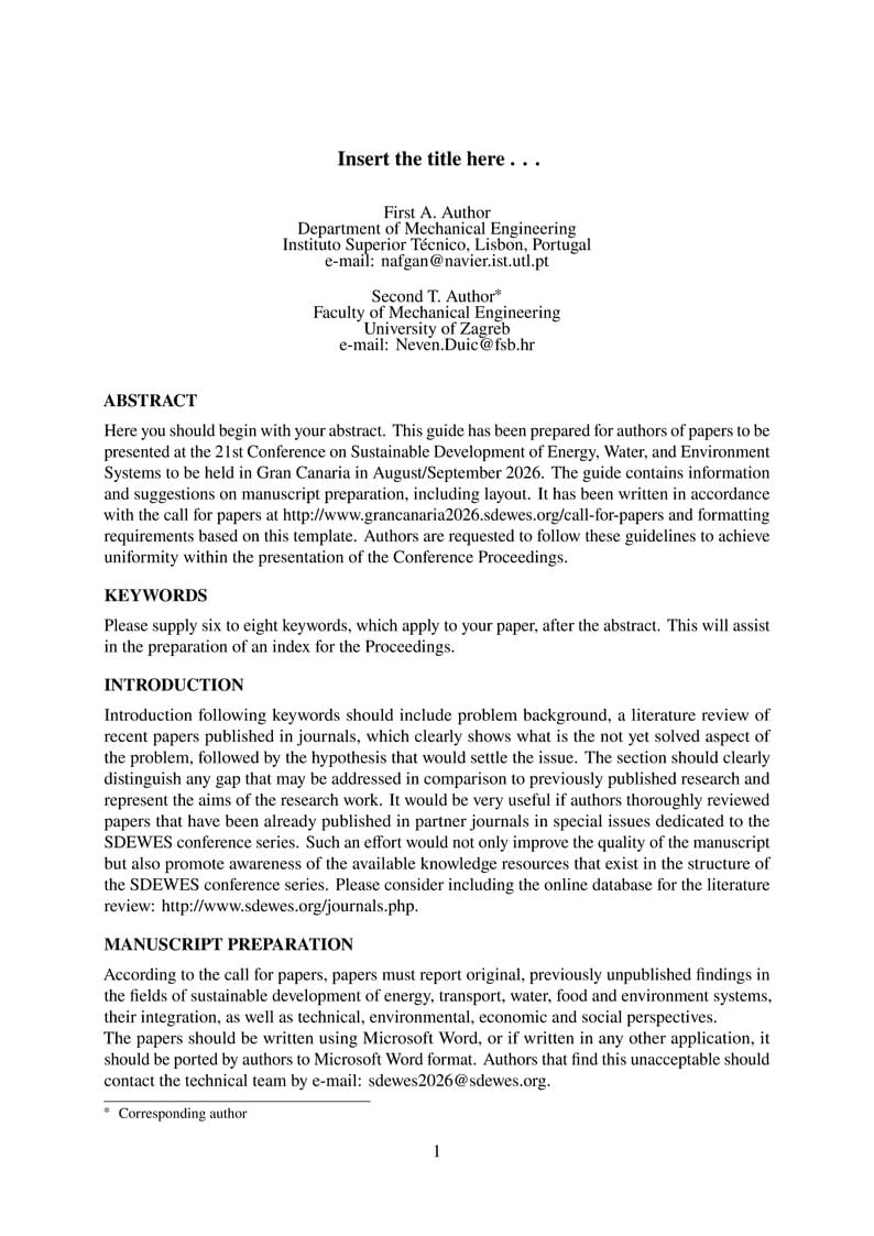 SDEWES 2026 - Template - PAPER