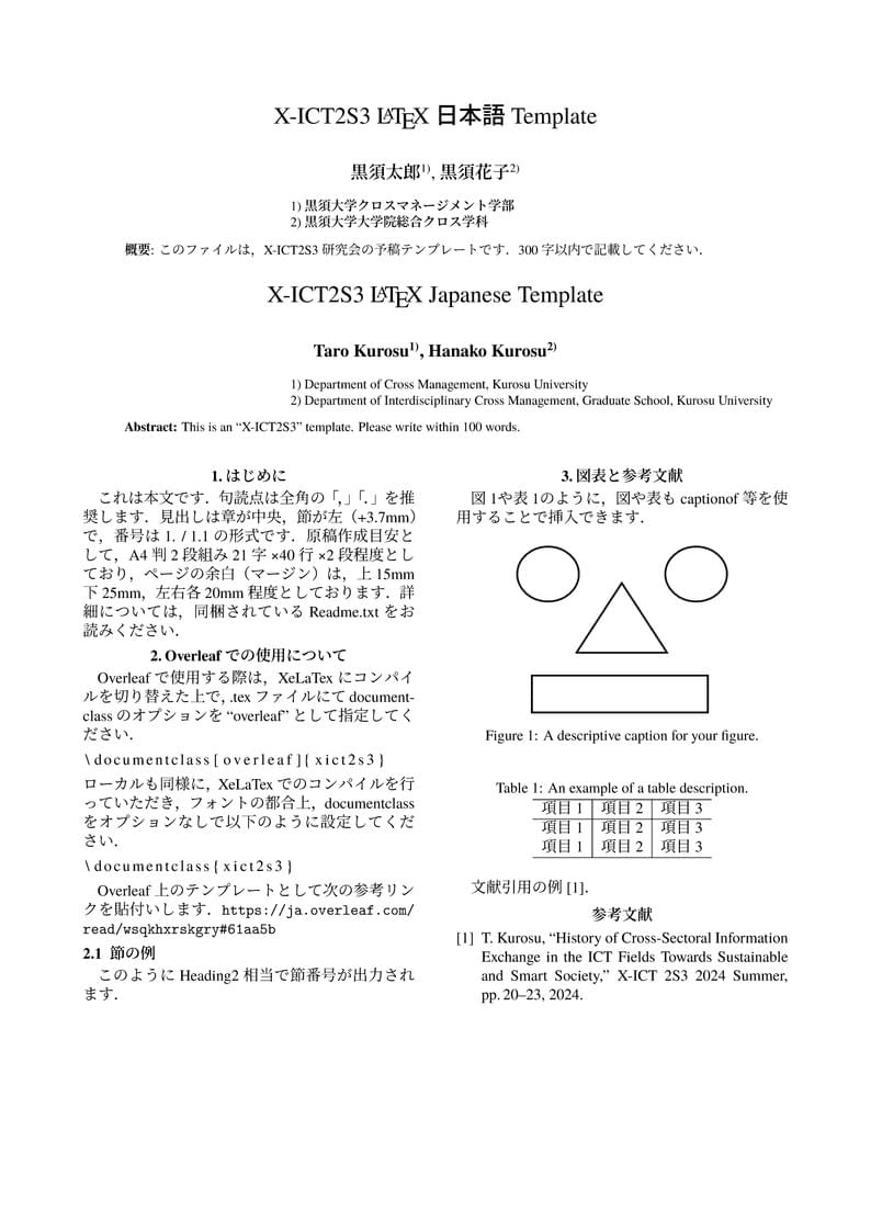 X_ICT2S3 (Cross-Sectoral Information Exchange in the ICT Field Toward Sustainable and Smart Society) conference template