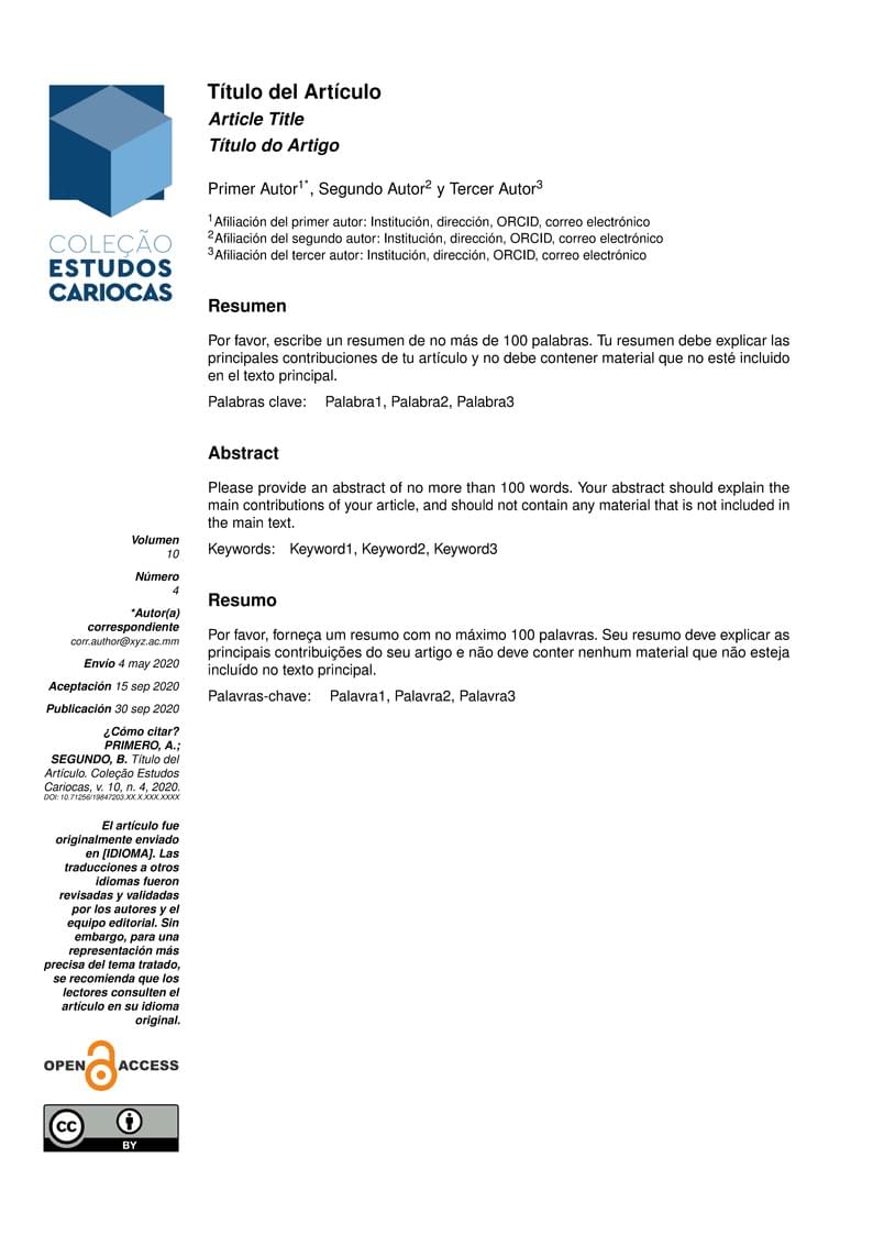 Modelo de Artículo Coleção Estudos Cariocas (Español)