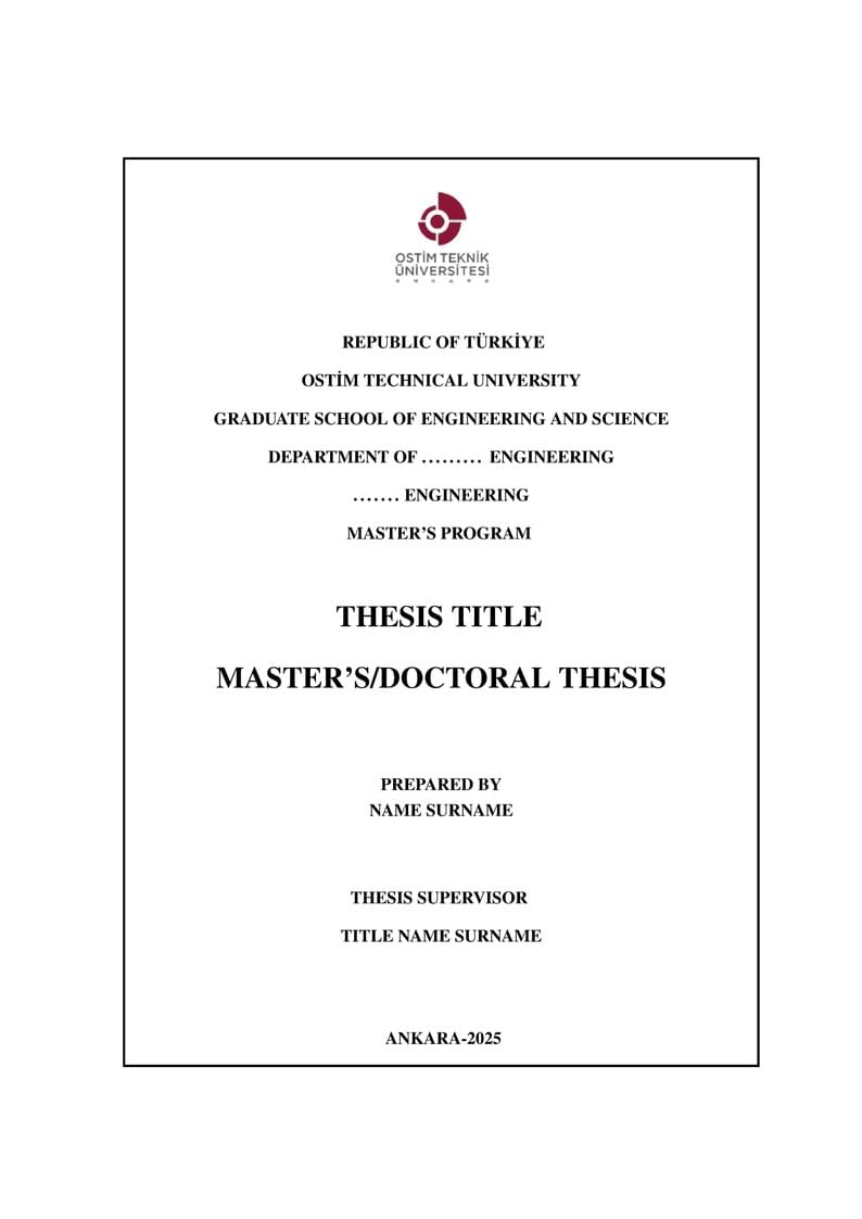 Ostim Technical University, Institute of Science Thesis Template - English