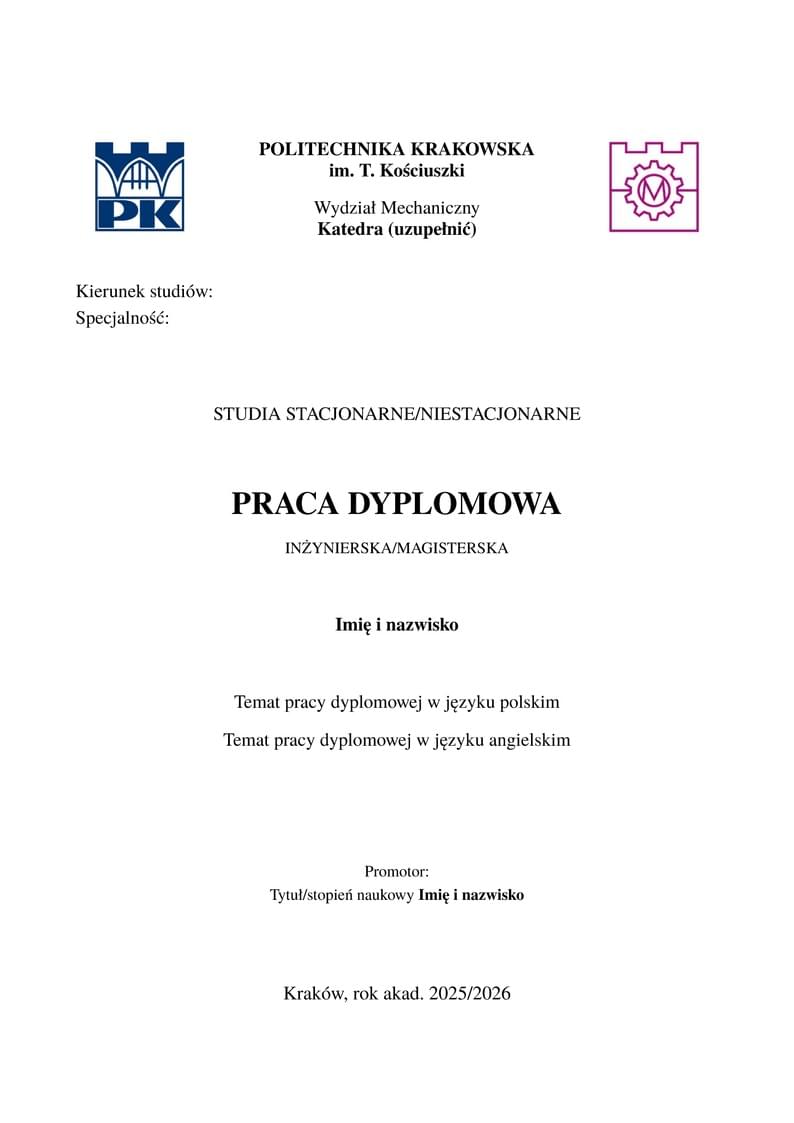 Politechnika Krakowska - wzór pracy dyplomowej