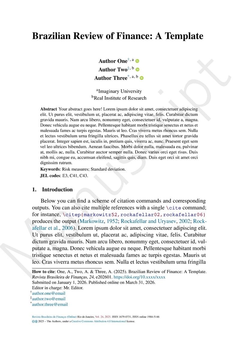 Brazilian Review of Finance: A Template
