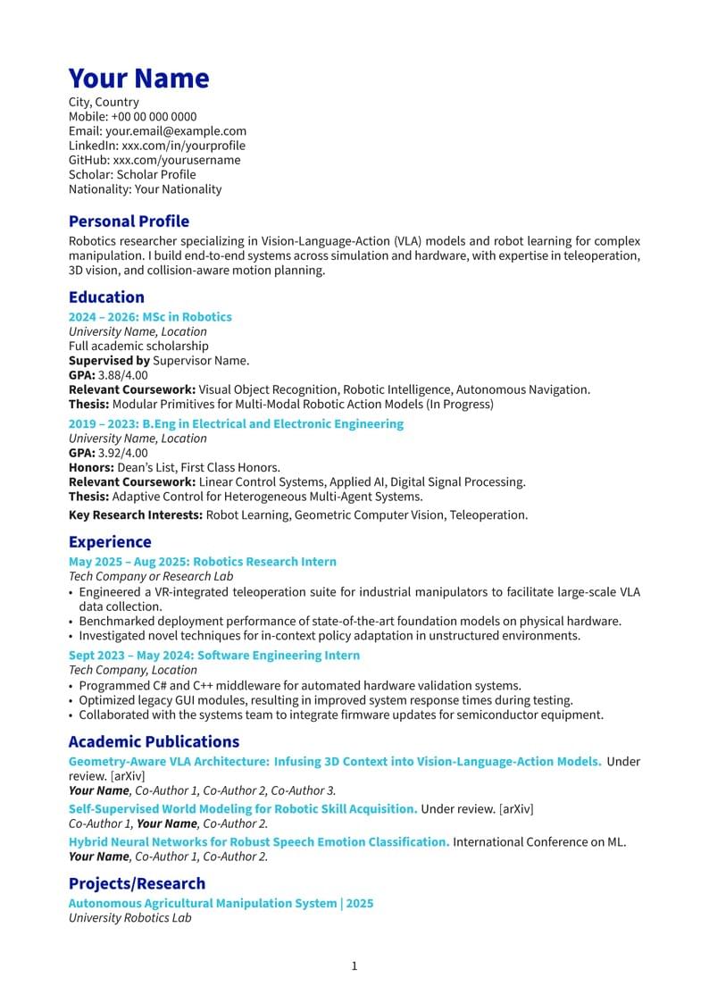 MBZUAI Resume Template