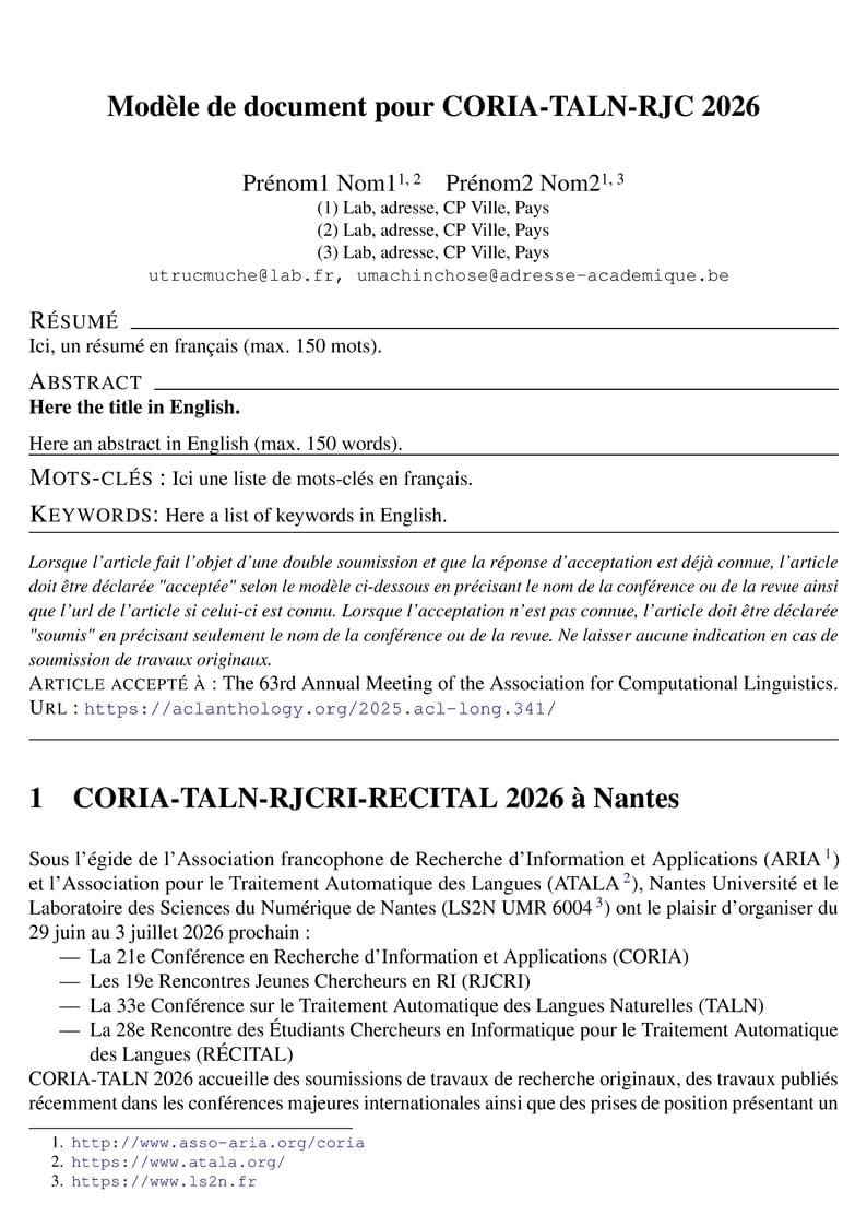Modèle de document pour CORIA-TALN 2026
