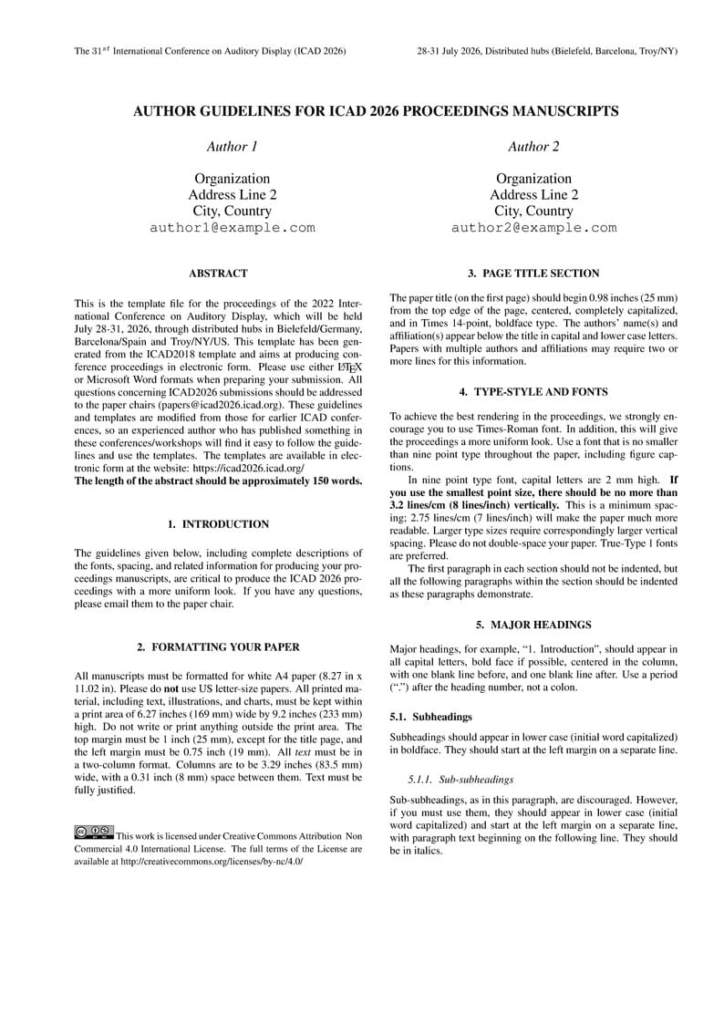 AUTHOR GUIDELINES FOR ICAD 2026 PROCEEDINGS MANUSCRIPTS