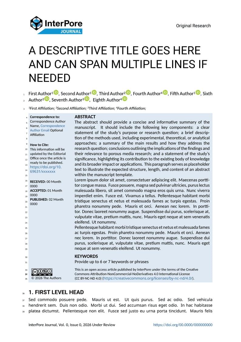 InterPore Journal Article Template (Feb. 2026)