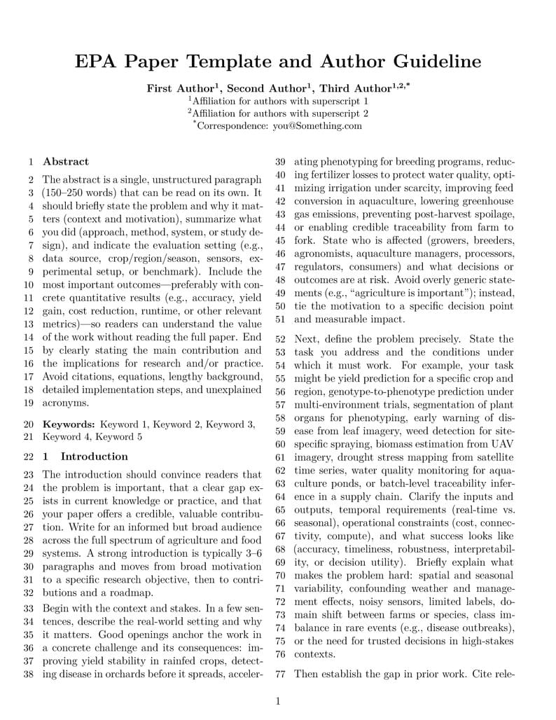 Earth Precision Agriculture (EPA) Conference Paper Template