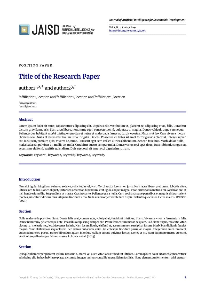 Journal of Artificial Intelligence for Sustainable Development