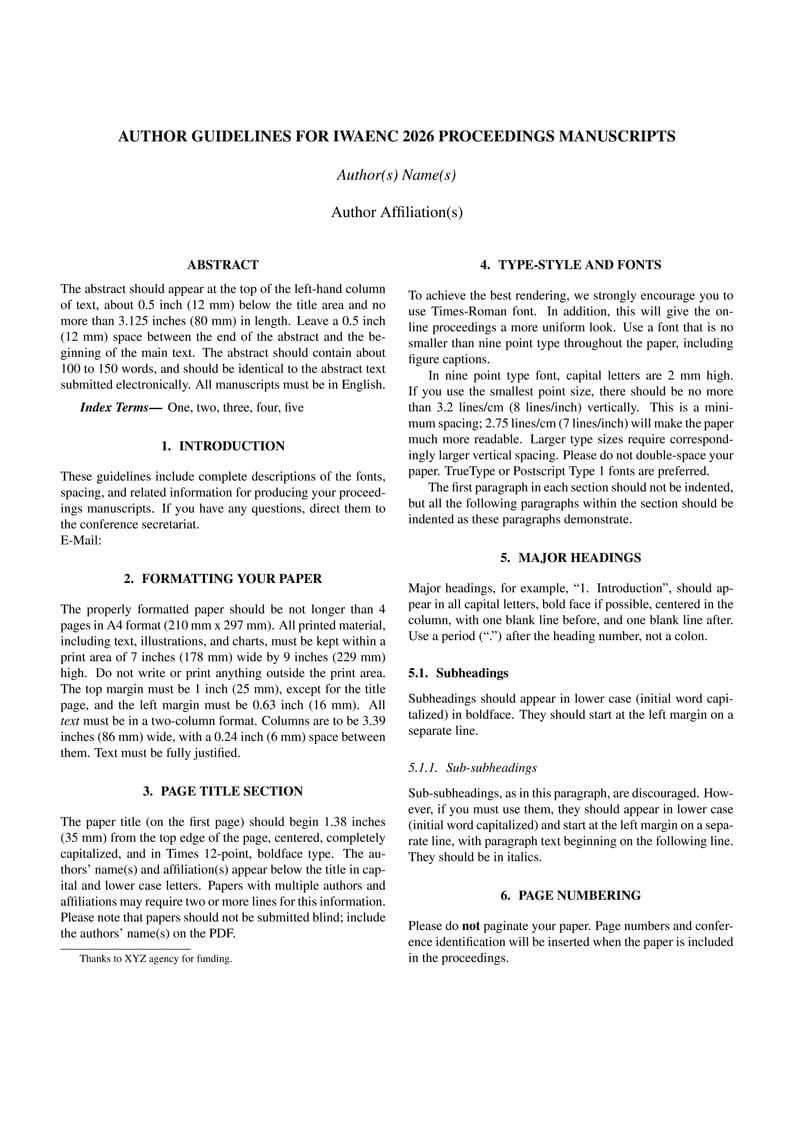 Author Guidelines for IWAENC 2026 Proceedings Manuscripts