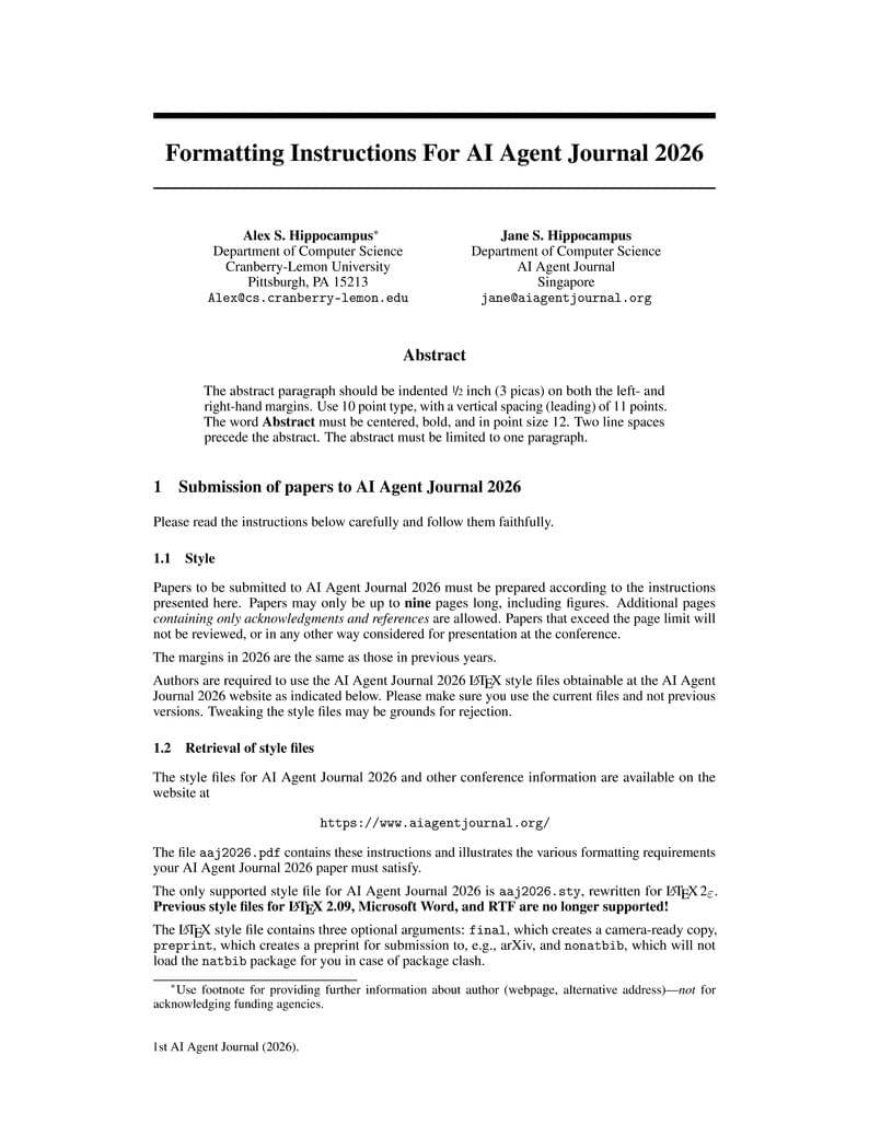 AI Agent Journal 2026 Submission Template