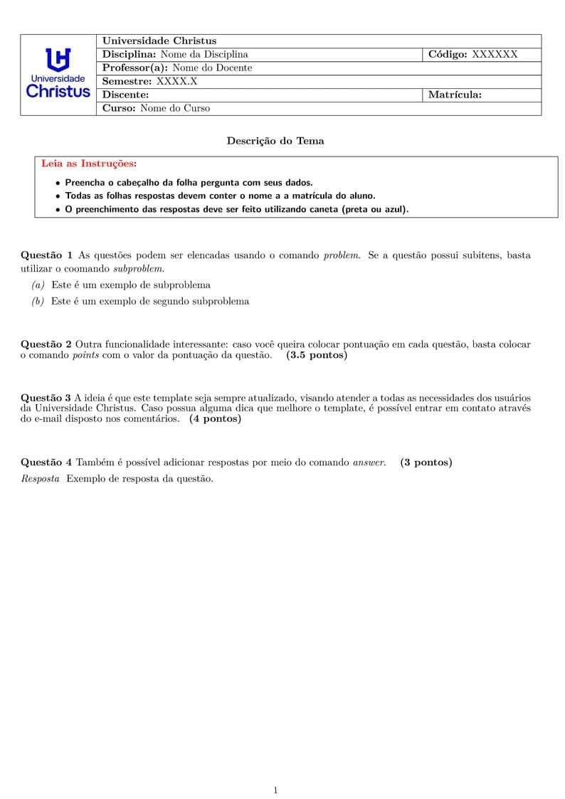 Template of Exercise List of Unichristus