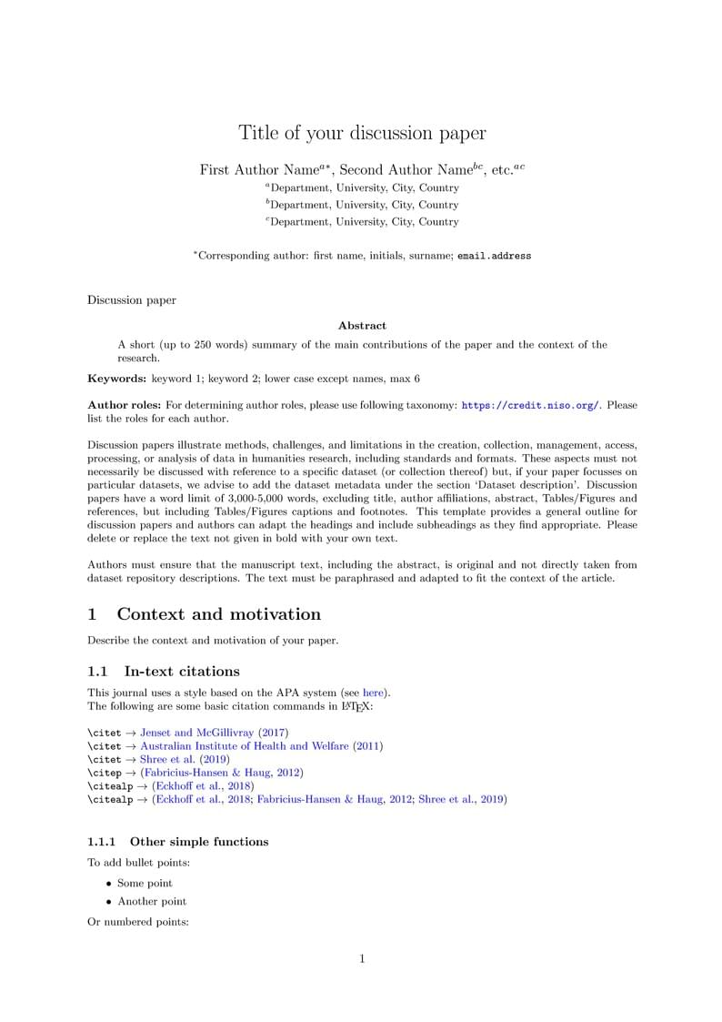 JOHD discussion paper template