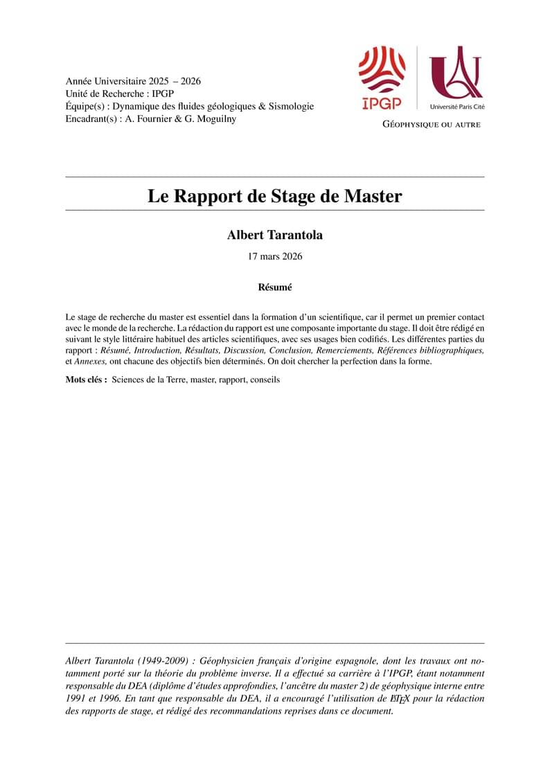 Rapport de Stage de Master IPGP