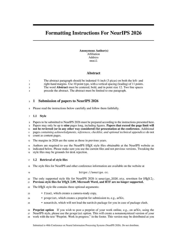 Formatting Instructions For NeurIPS 2026