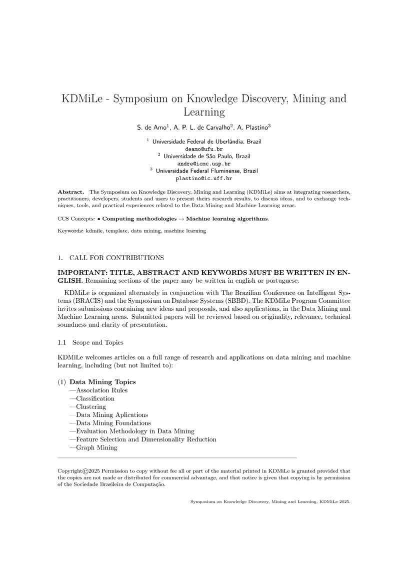 KDMiLe - Symposium on Knowledge Discovery, Mining and Learning