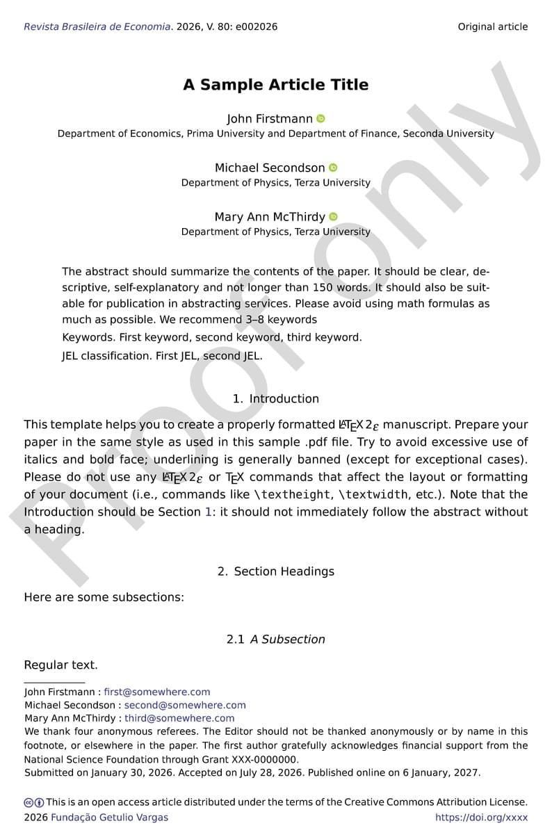 Revista Brasileira de Economia: LaTeX Template
