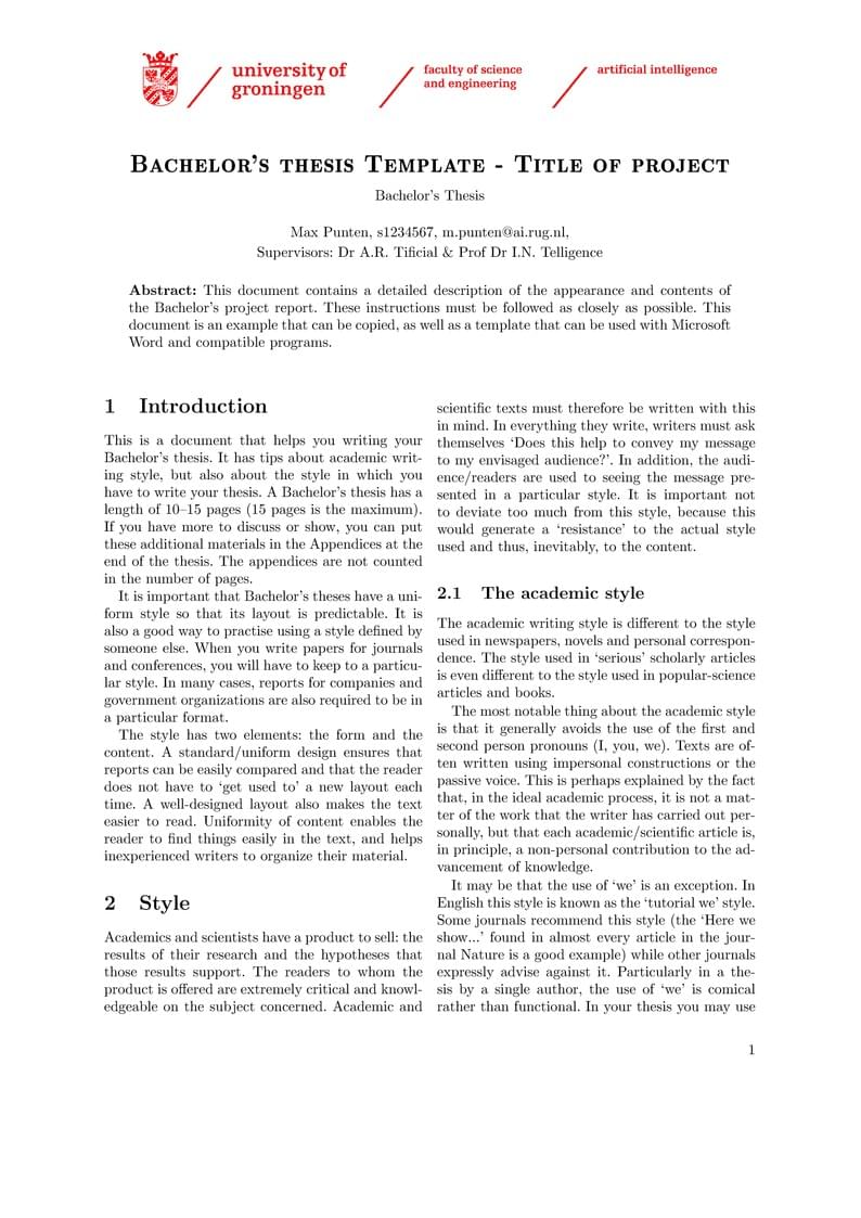 University of Groningen - BSc AI - Bachelor Thesis Template