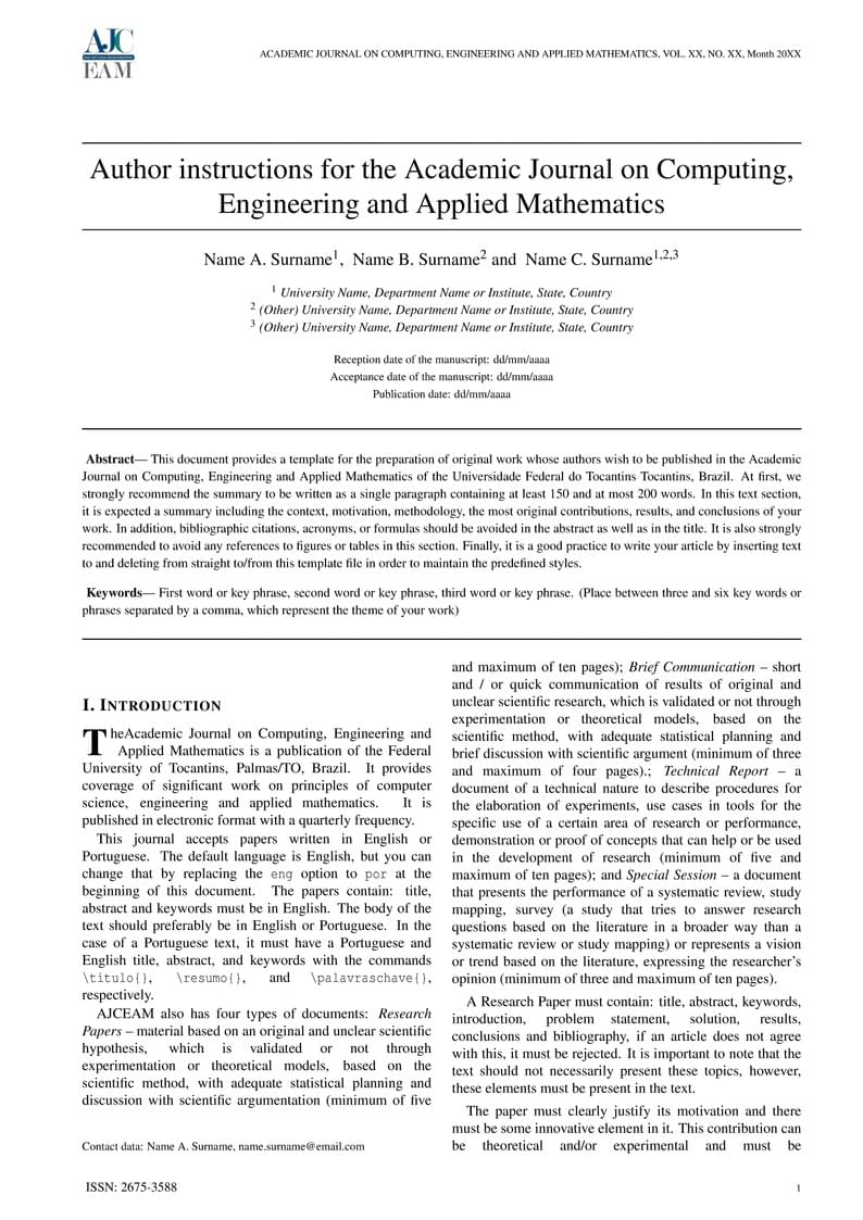 Template for Academic Journal on Computing, Engineering and Applied Mathematics (AJCEAM)