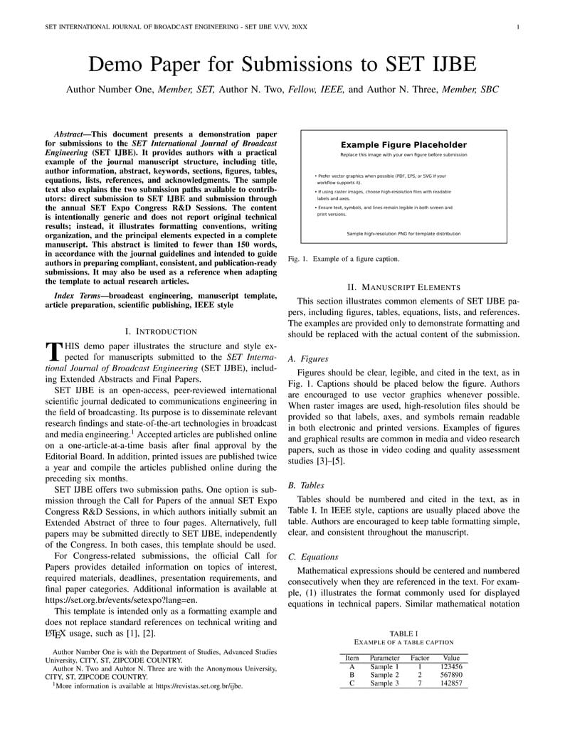 SET IJBE template - SET International Journal of Broadcast Engineering