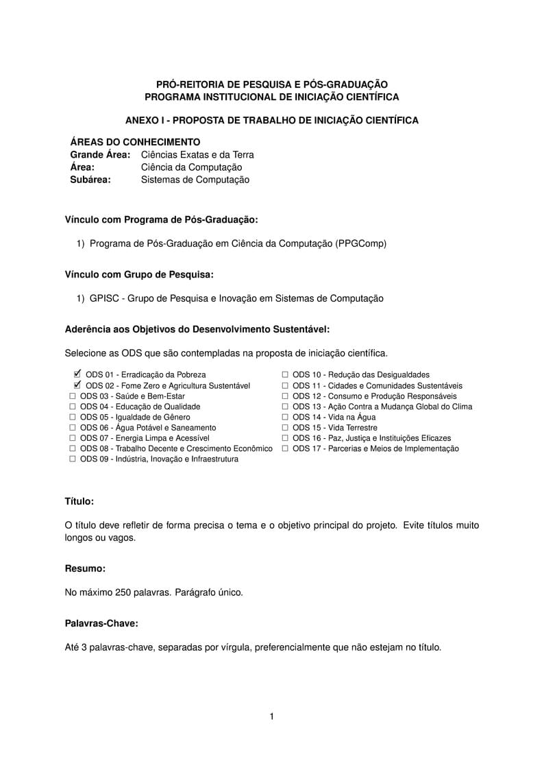 Modelos de Projeto e Relatório PIBIC Unioeste