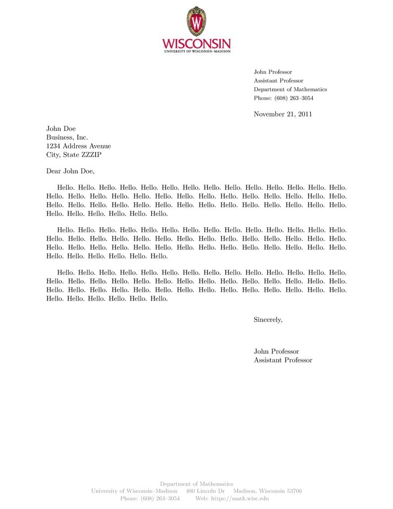 UW-Madison Math letterhead
