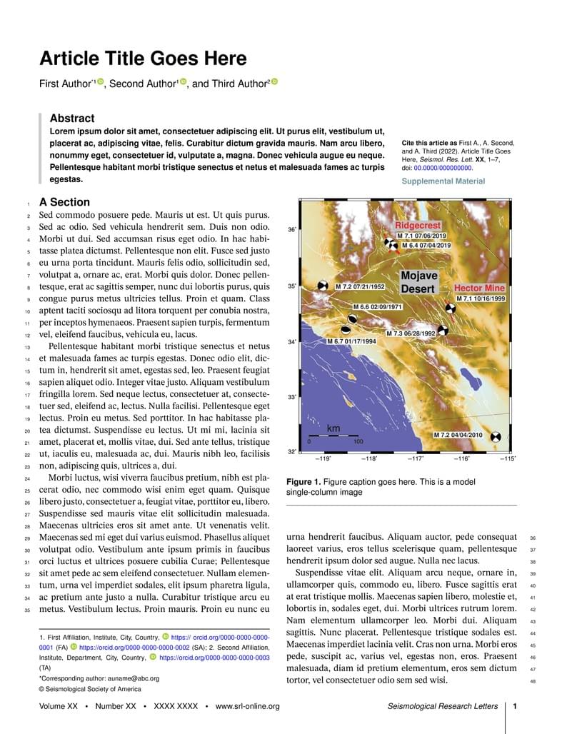 SSA Seismological Research Letters (SRL) Template