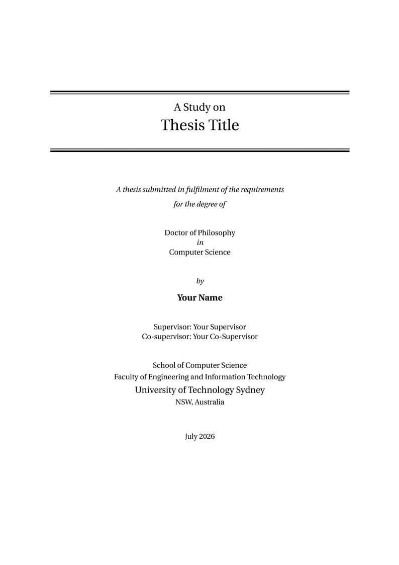 Thesis Template for The University of Technology Sydney (UTS)