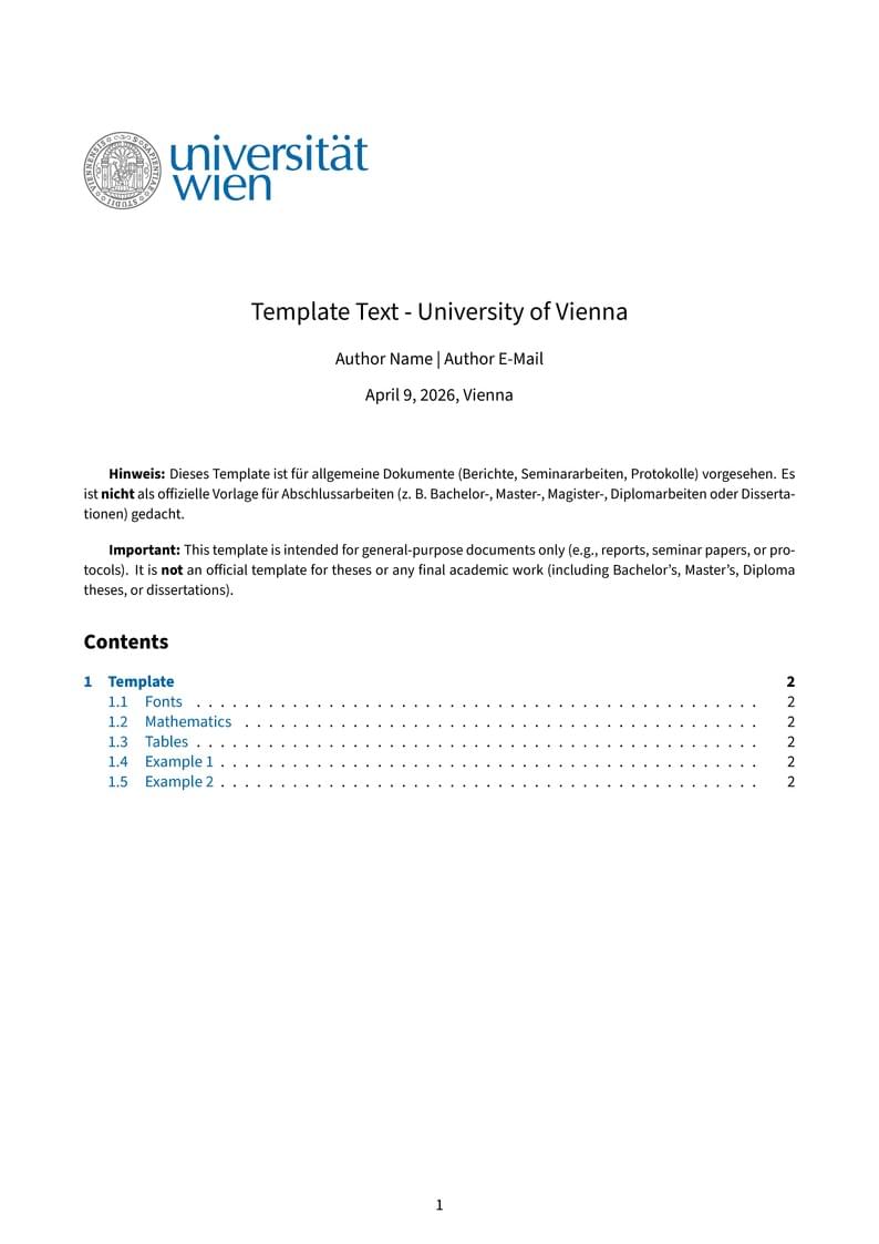 Template Text – University of Vienna