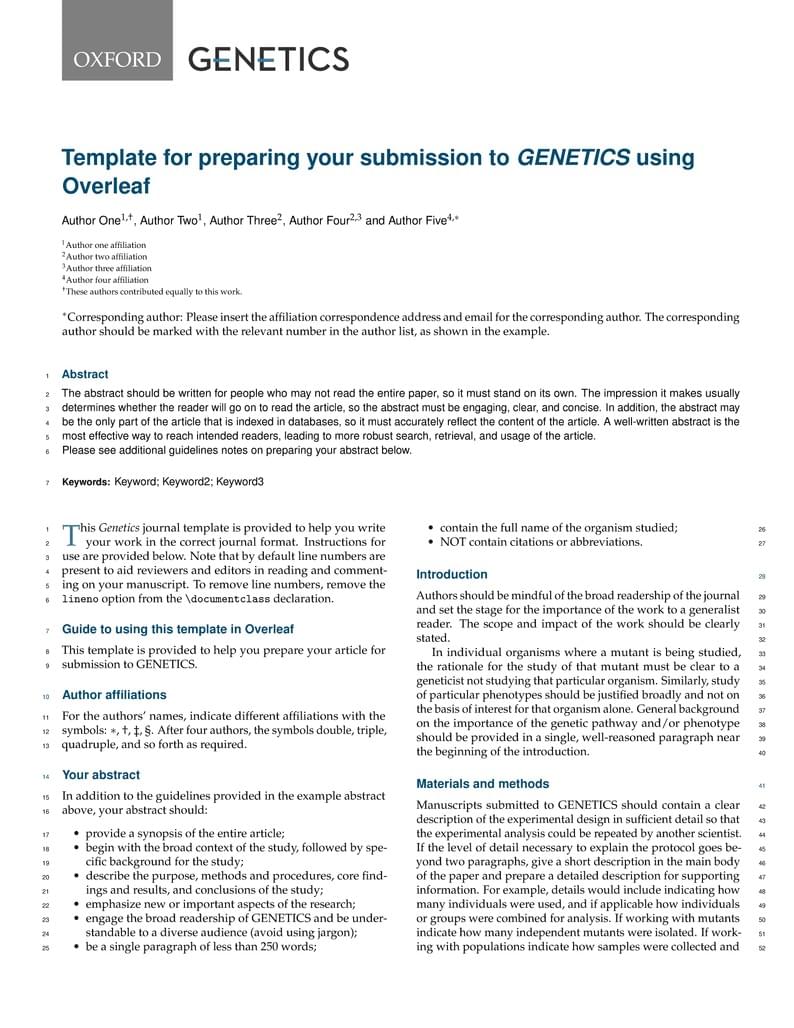 Template for preparing your submission to GENETICS using Overleaf