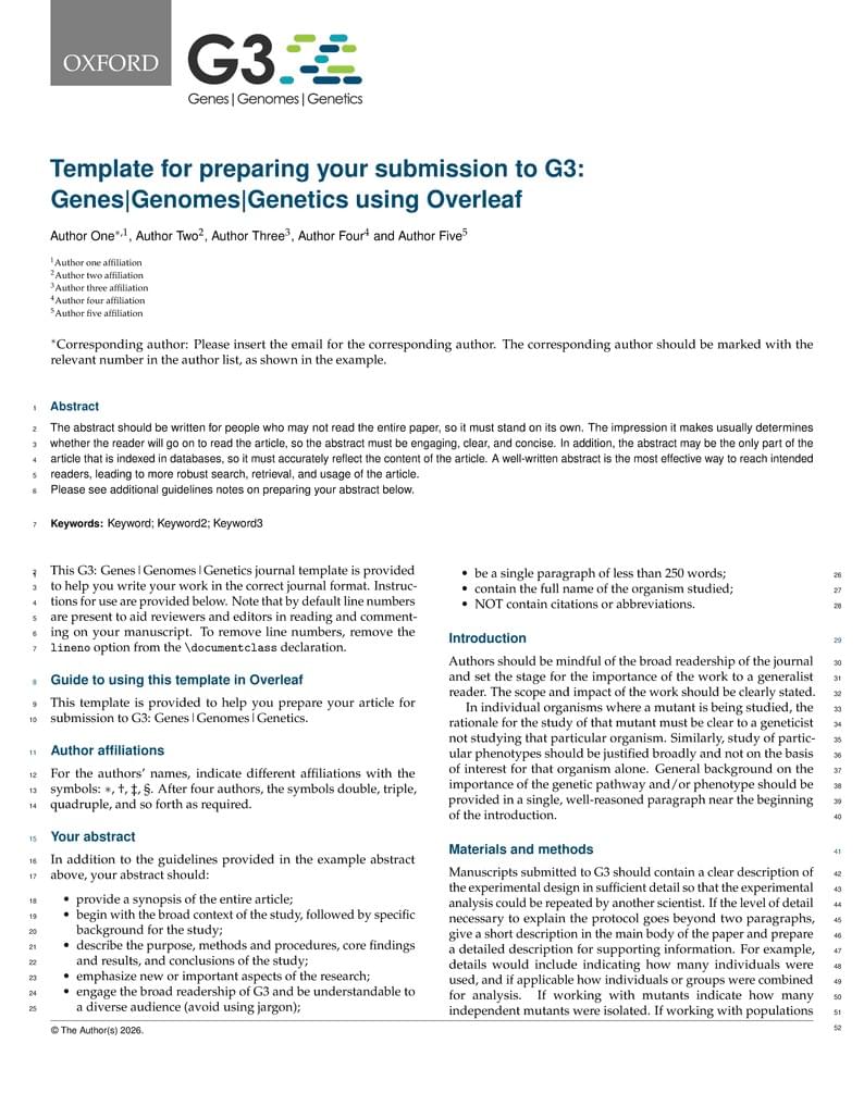 Template for preparing your submission to G3: Genes|Genomes|Genetics using Overleaf