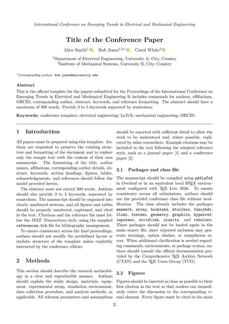 Paper Template for the Proceedings of the International Conference on Emerging Trends in Electrical and Mechanical Engineering