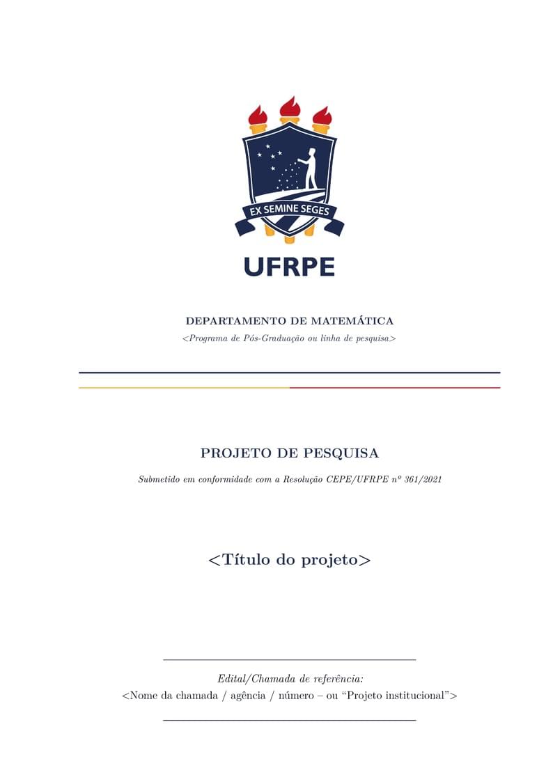 UFRPE Research Proposal — Departamento de Matemática (Resolução CEPE 361-2021)