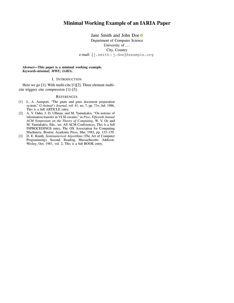 IARIA: MWE Example of a Contribution for IARIA Conferences