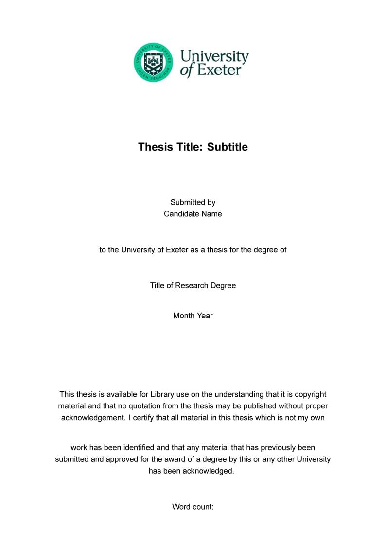 University of Exeter - Presentation of Thesis Template