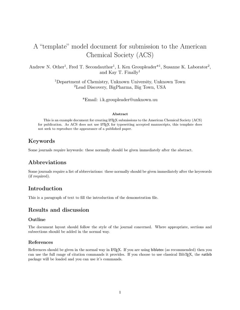LaTeX Template for American Chemical Society (ACS) Journal Submissions