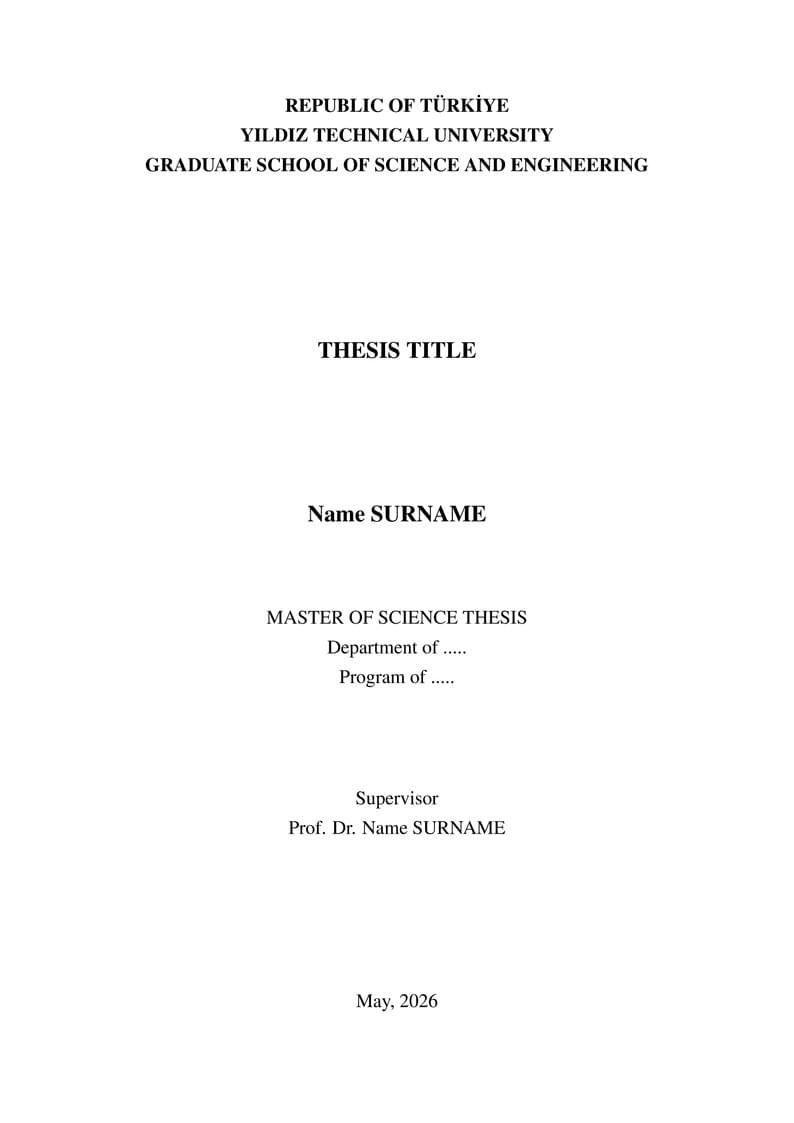 YTU Graduate School of Science and Engineering Thesis Template