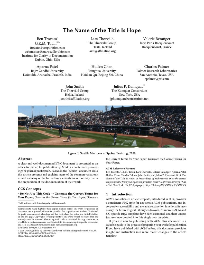 ACM Conference Proceedings Primary Article Template