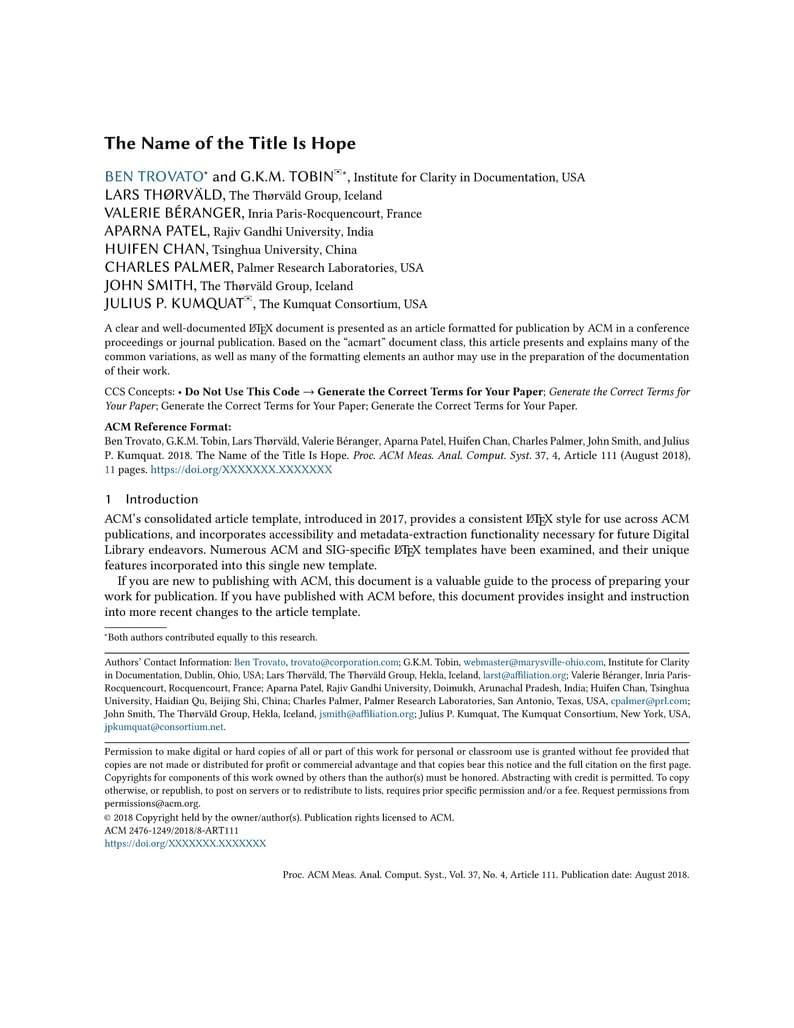 Association for Computing Machinery (ACM) - Large 1-Column Format Template