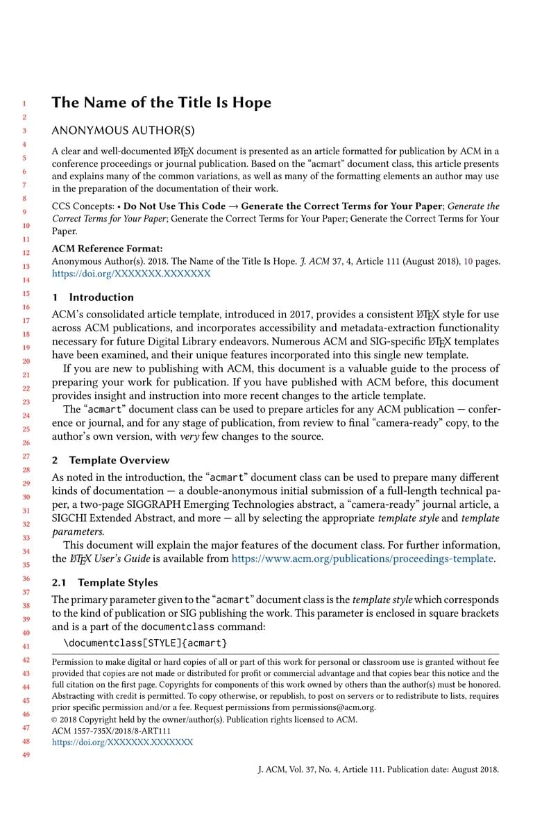 Association for Computing Machinery (ACM) - Small Standard Format Template