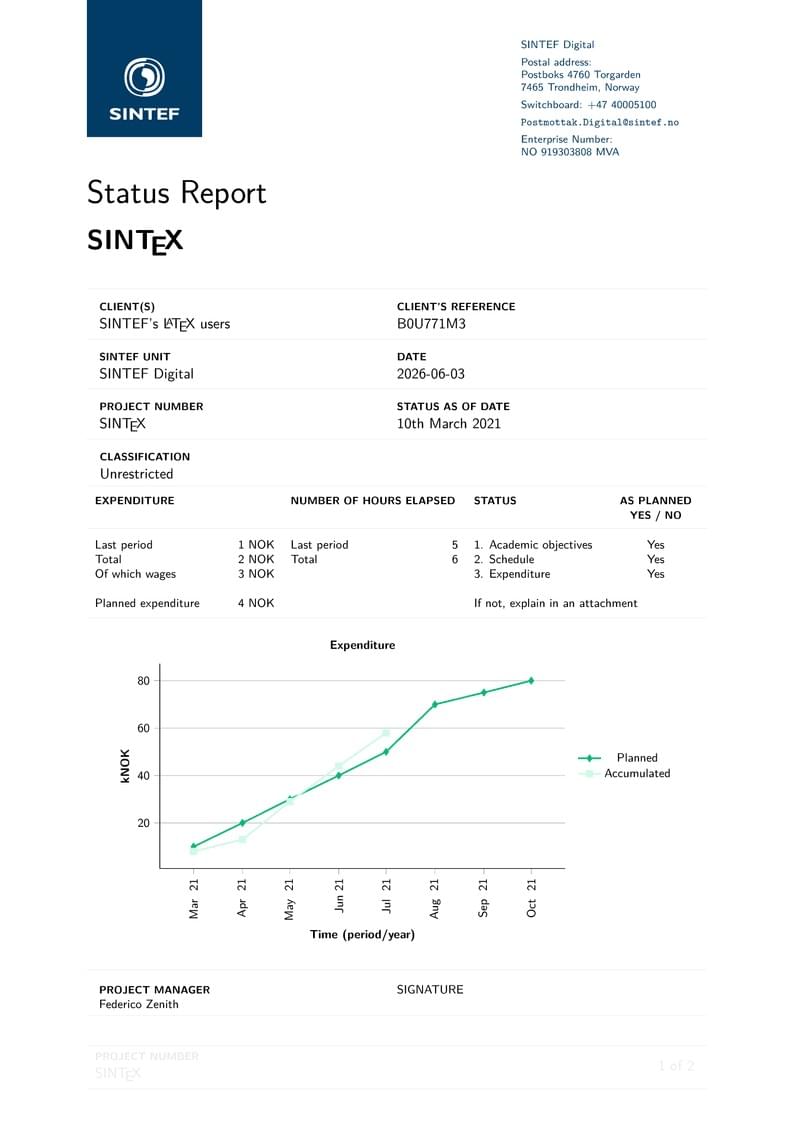 SINTEF Status Report