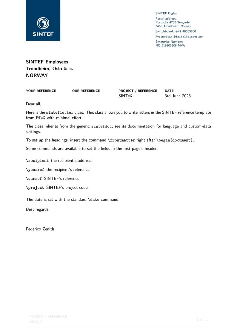 SINTEF Letter