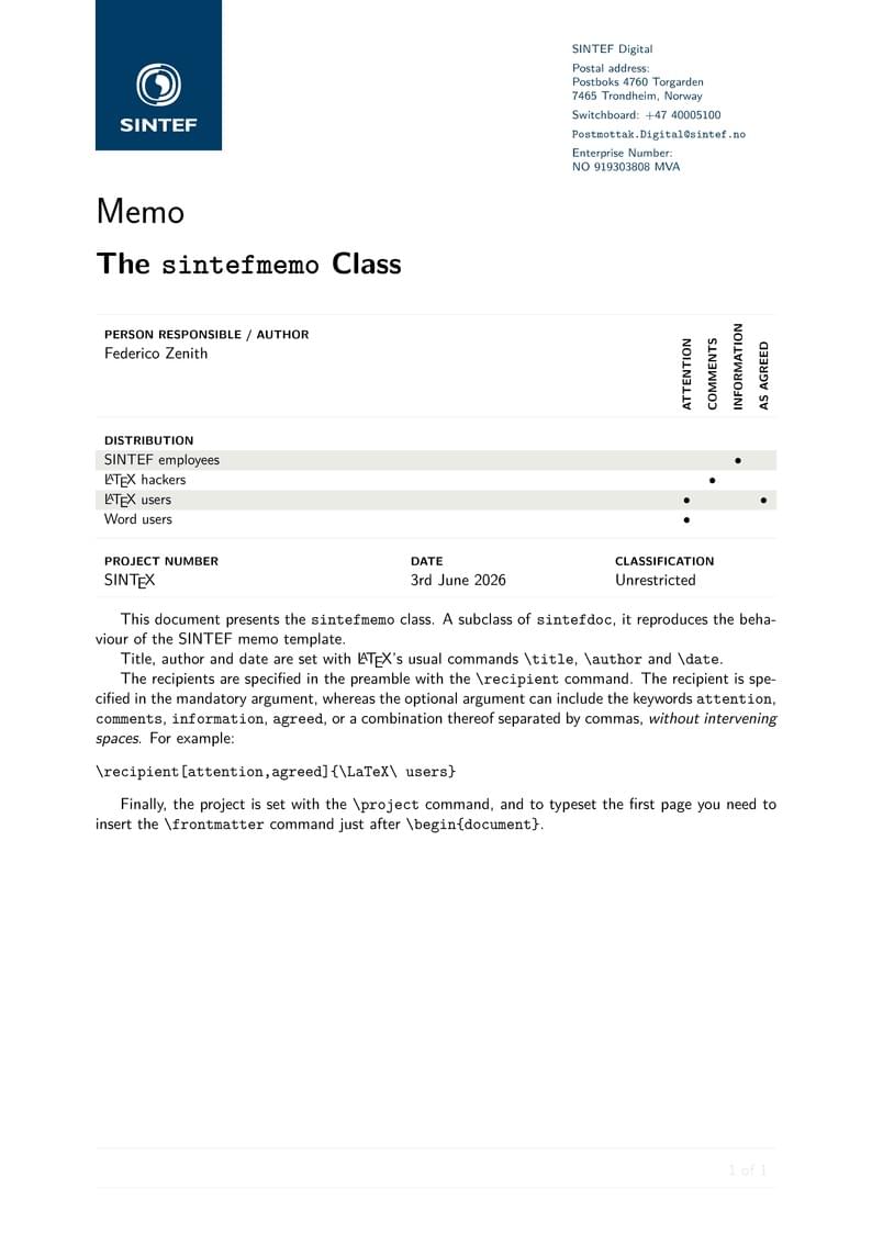 SINTEF Memo