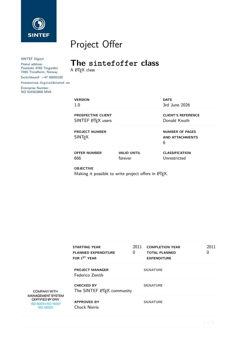 SINTEF Project Offer
