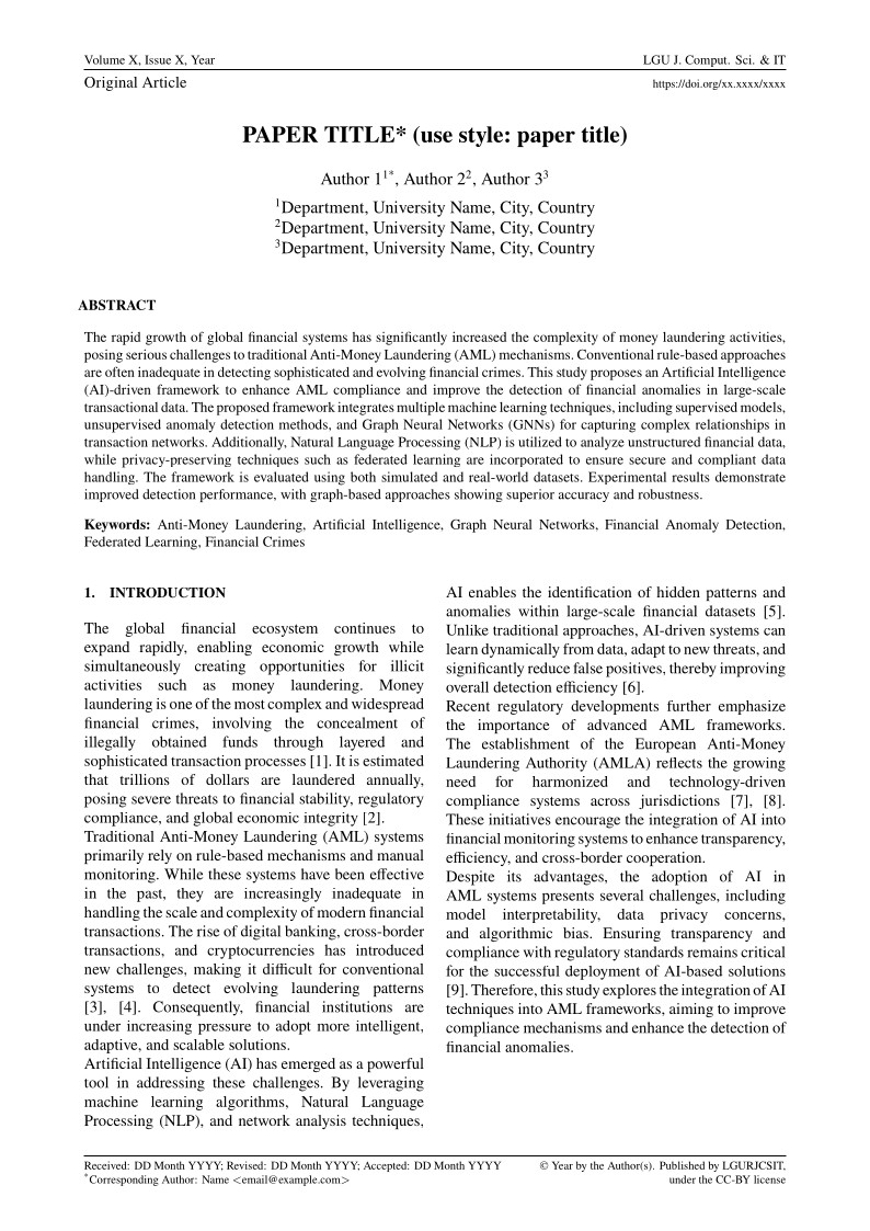 Lahore Garrison University Research Journal of Computer Science and Information Technology (LGURJCSIT) Template