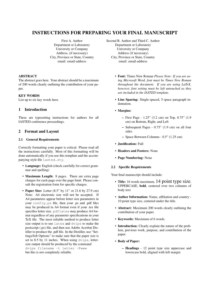IASTED Conference Template