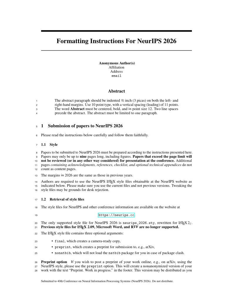 Formatting Instructions For NeurIPS 2026